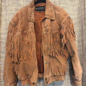 Suede Fringe Bomber Jacket